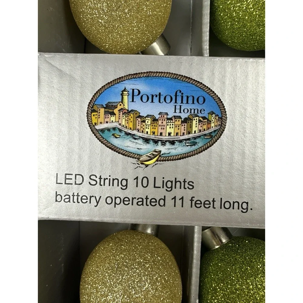 Portofino Home 10 Glitter Christmas Ornaments String Lights LED 11'L Battery Op